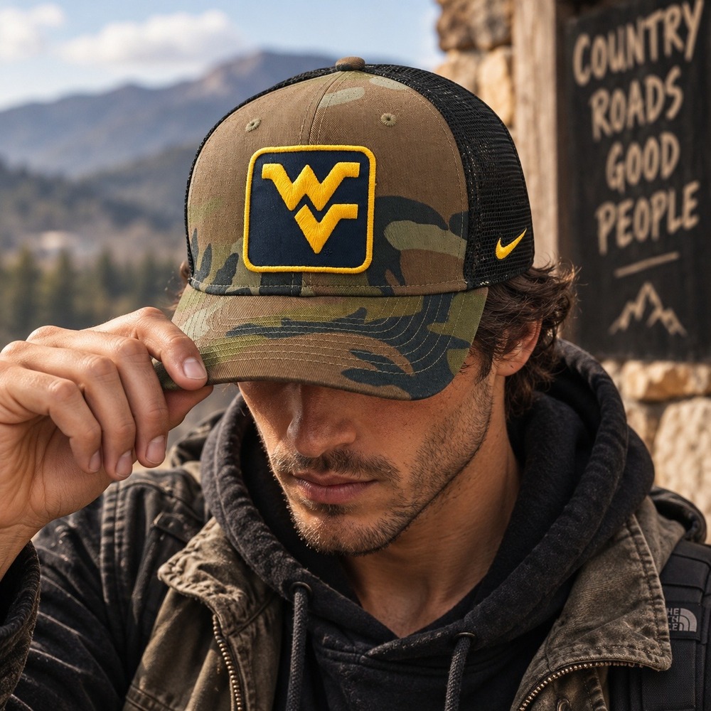 Nike West Virginia Mountaineers Classic99 Camo Trucker Snapback Hat Cap Like New